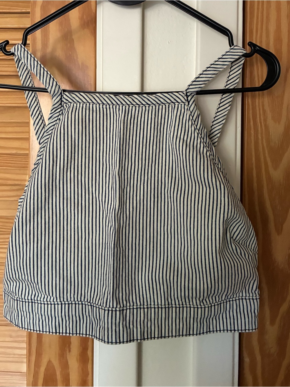 Striped denim Navy & White Square Neck Crop Top - Unbranded size small